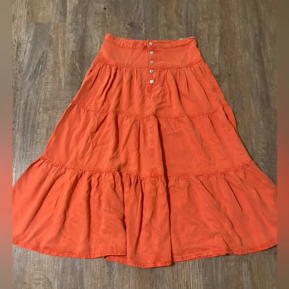 Free People Dreamweaver Denim Maxi Skirt In Firecracker Orange | We The Free - Picture 6 of 14